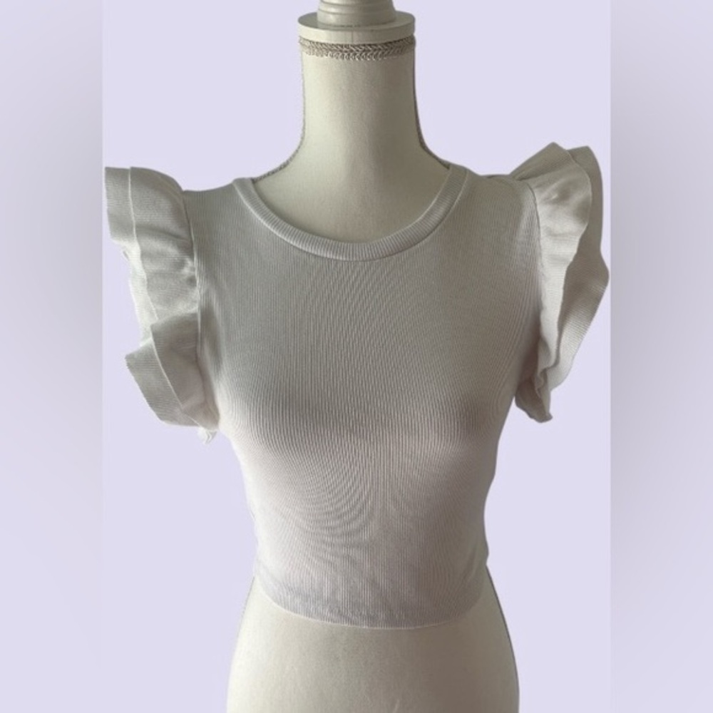 Zara White Ruffle Sleeve Crop Top